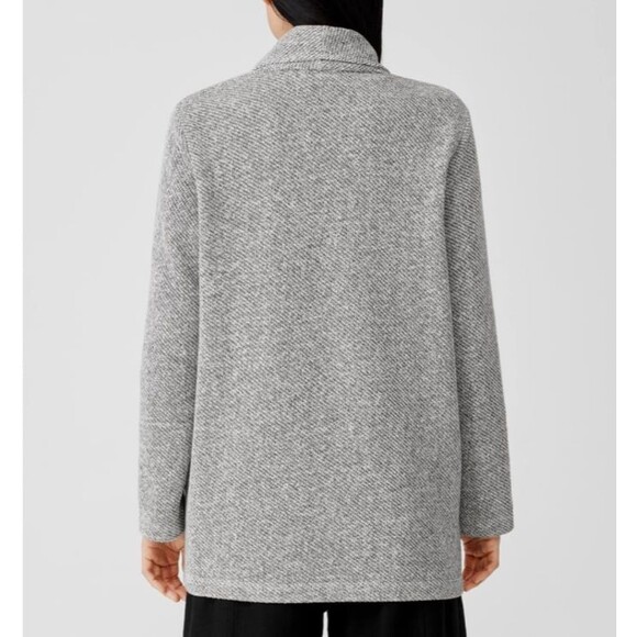 EILEEN FISHER Cardigan Medium Organic Cotton Shawl Collar Open Front Gray - Picture 2 of 12